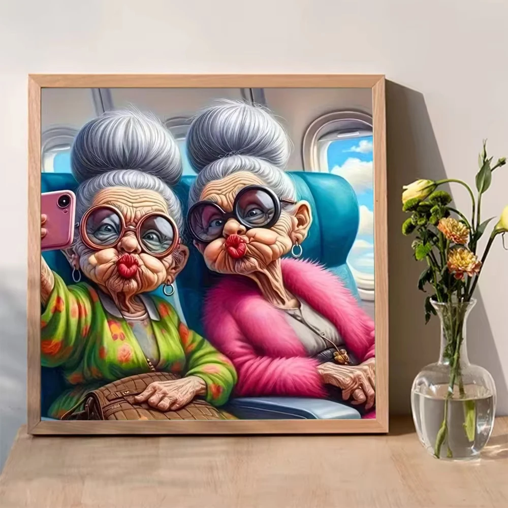 Digital Oil Painting By Number Humor Cartoon Granny DIY Hand‑painted Canvas Kit Unframed Wall Art Home Bedroom Decor Craft Gift