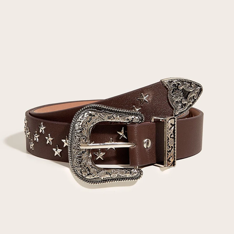 Vintage Star Rivet Belts Y2k Metal Buckle Punk Rock Belt Gothic Pu Waistband Belt Women Men Jeans Pants Decor Accessories