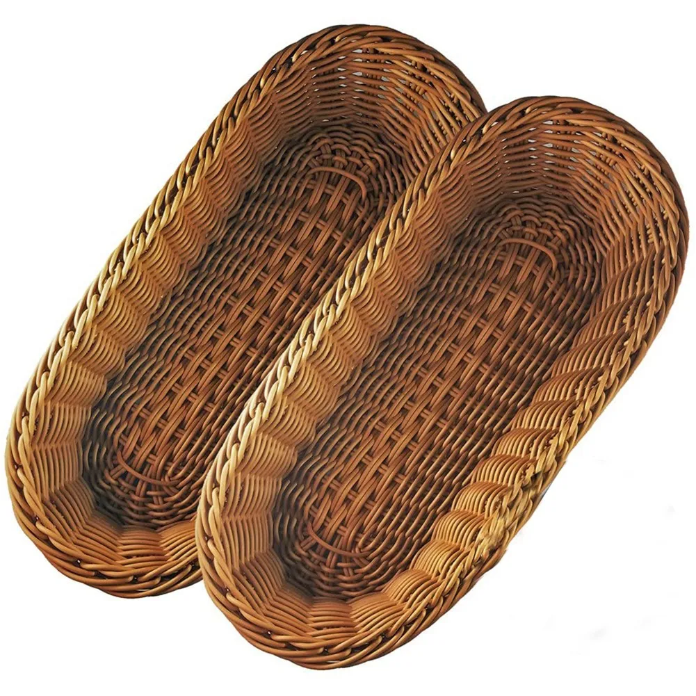 

2 Pcs Imitation Rattan Woven Bread Baskets for Vegetables and Fruits, Baking Display Bread -Wicker Bread Basket