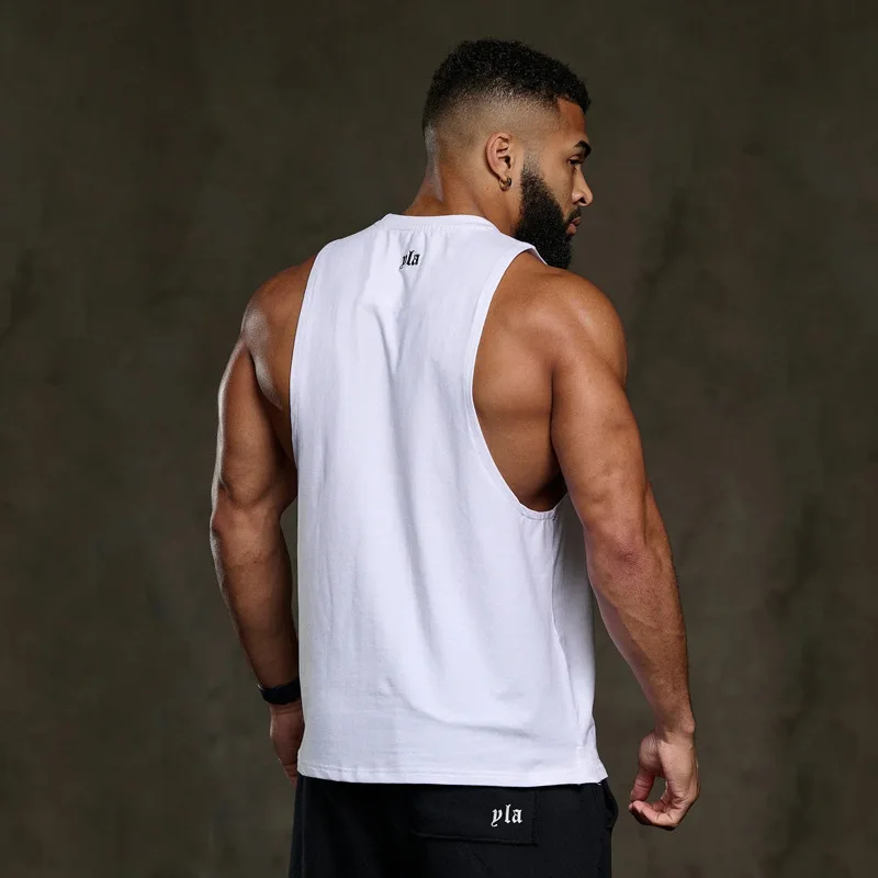 2024 new men\'s vest cotton round neck printed sleeveless T-shirt muscle exercise fitness tank top