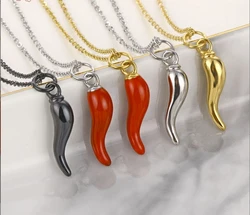 Anti-fading Color 316L Stainless Steel Red Enamel Chili Pepper Pendant Necklace for Women Men Jewelry