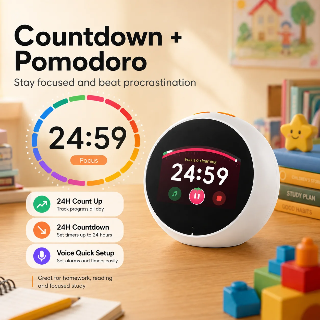 A2 AI Intelligent Alarm Clock with 2.8-inch HD Display Desktop Voice Control Timer Sleep Aid Clock for Children Gifts