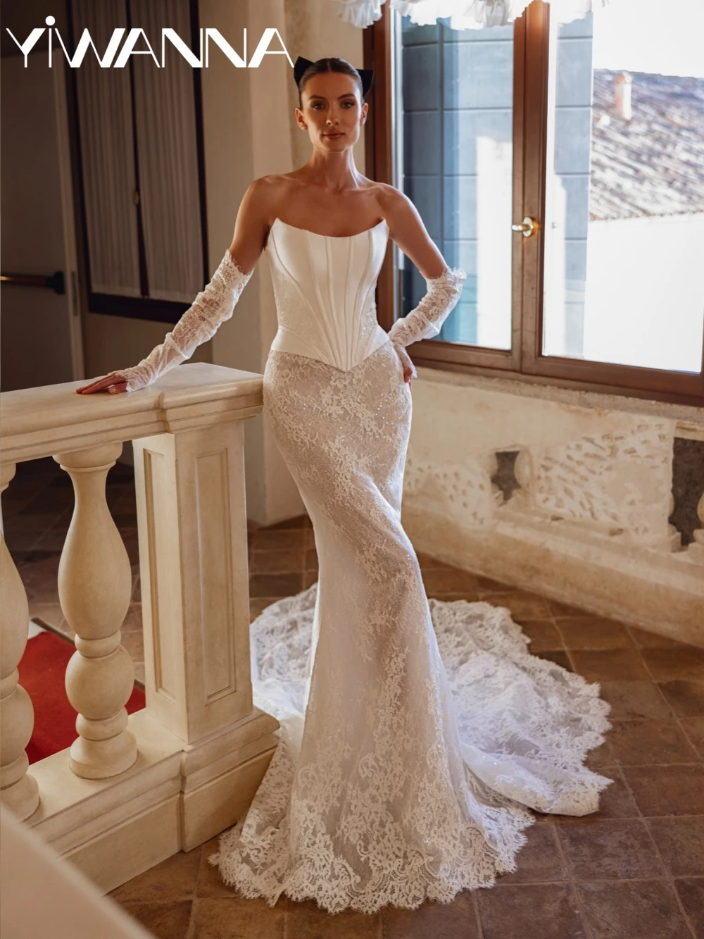 

With Corset Glitter Lace Wedding Dress Dreamy Illusion Mermaid Floor-length Bridal Gown Customized Backless Dresses For Bride