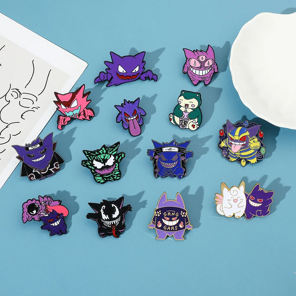 Pokemon Gengar broszka figurki akcji z Anime kreskówkowe przypinki Pikachu Charizard Mewtwo emaliowana broszka prezenty urodzinowe dla dzieci