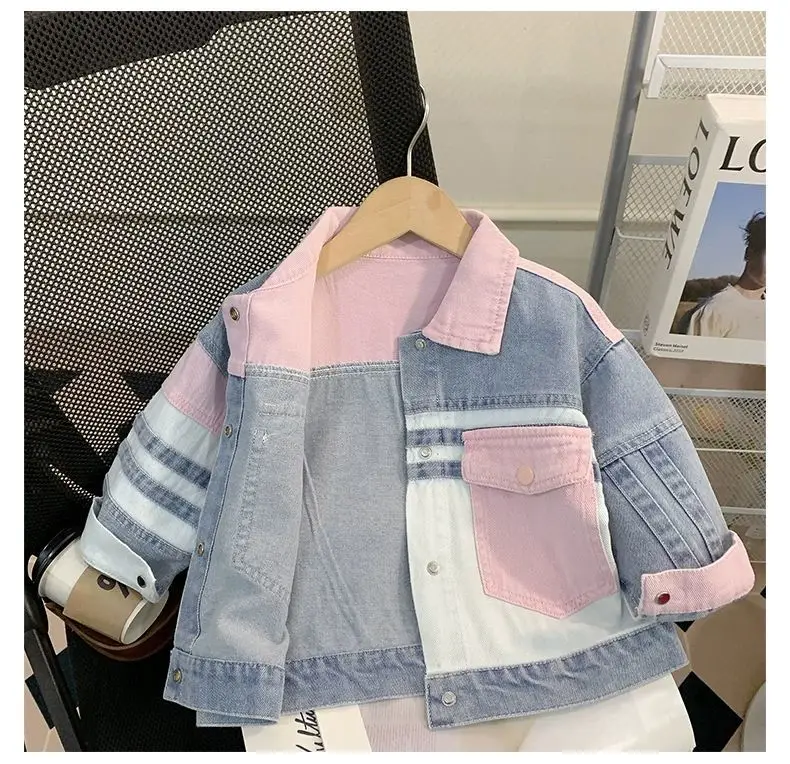 Girls' Denim Jacket Spring Autumn Casual Collar Splice Kids' Outerwear Baby Girl's Fashionable And Comfortable Clothing  Yk129