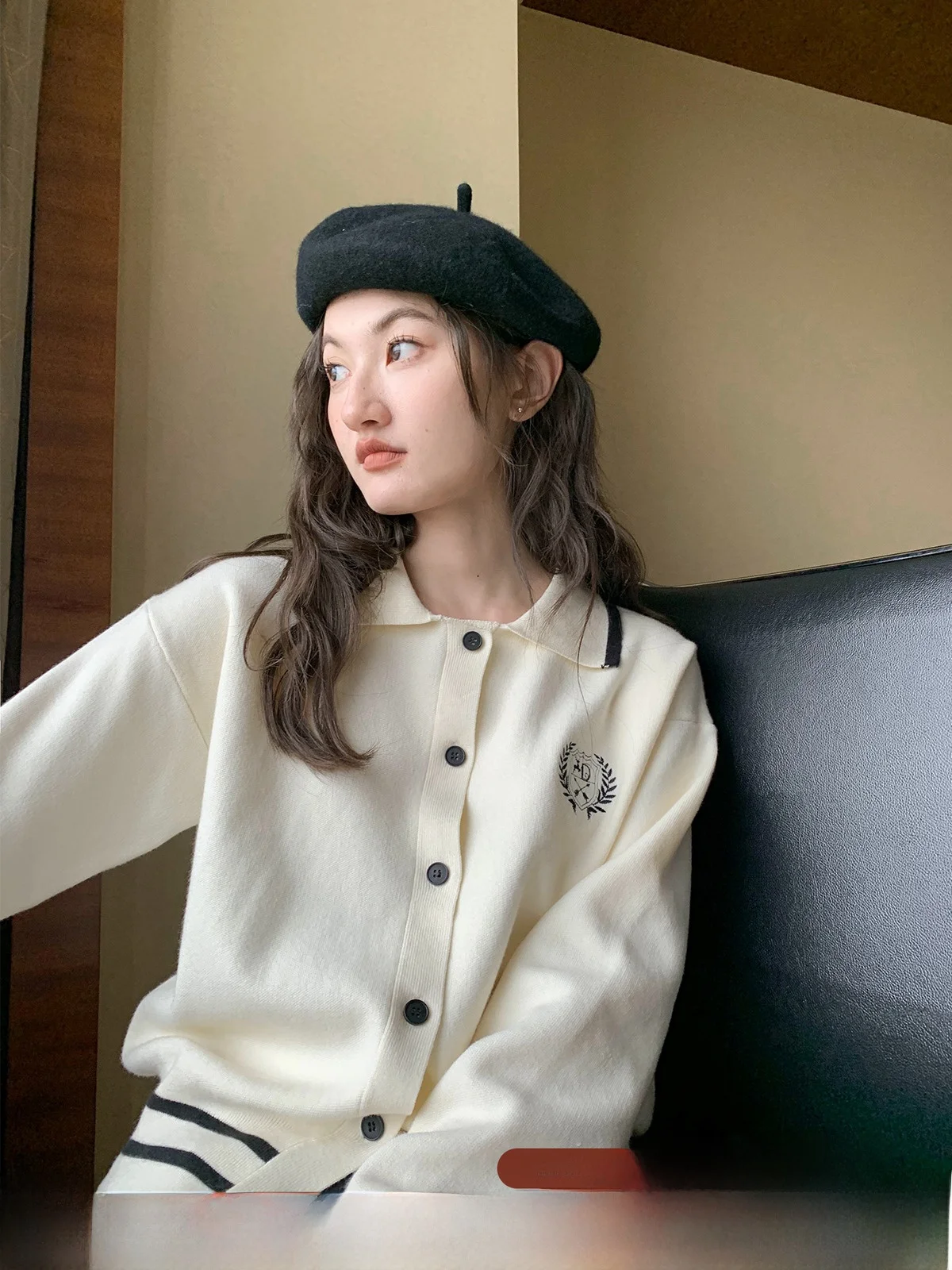 

Свитер с вышитым воротником Hello в стиле ретро, женский свободный вязаный свитер, маленький размер, ленивый Sle, осенняя мода