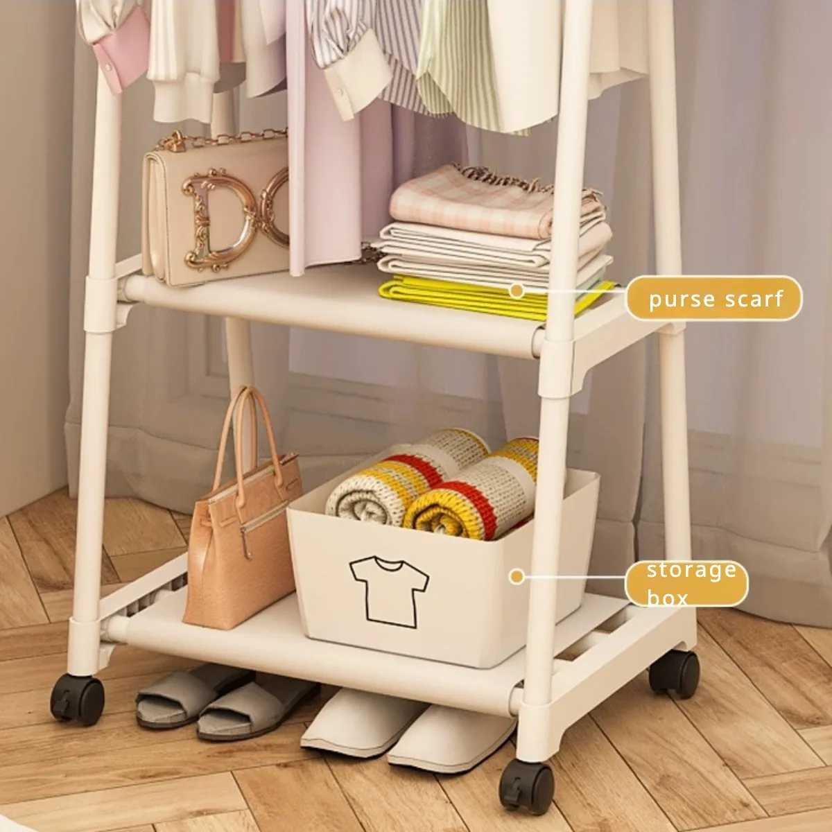 Movable Clothing Rack Stand Metal Floor Standing Cloth Coat Hanger Hat Handbag Purse Organizer Rack Clothing Storage Organizer