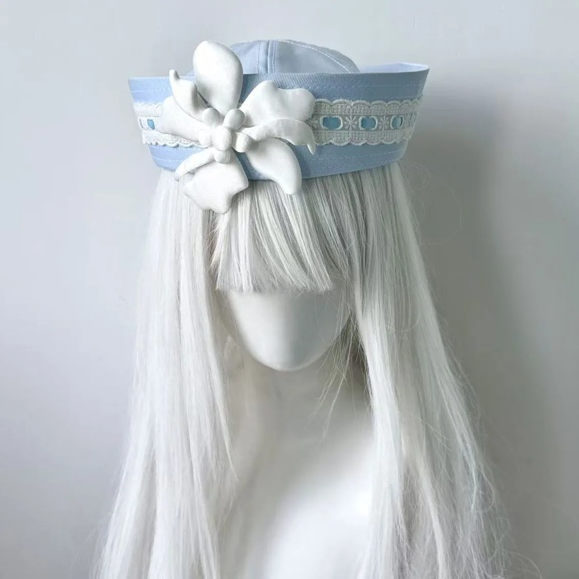 Fashion Hot Water Color Sweet Flower Lace Korean Sailor Hat Hot Style Jk Hat Women's Sweet Navy Hat High-end Octagonal Beret