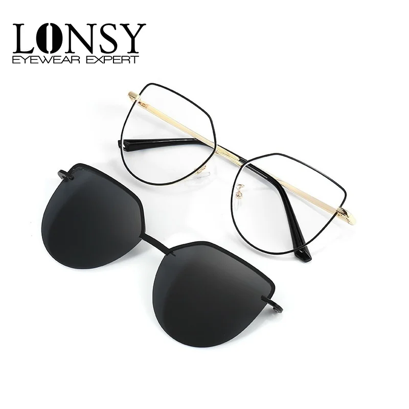 LONSY Cat Eye Magnet Sunglasses Polarized Clip On Finished Myopia Glasses Frame Women Computer Prescription Nearsighted Eyewear