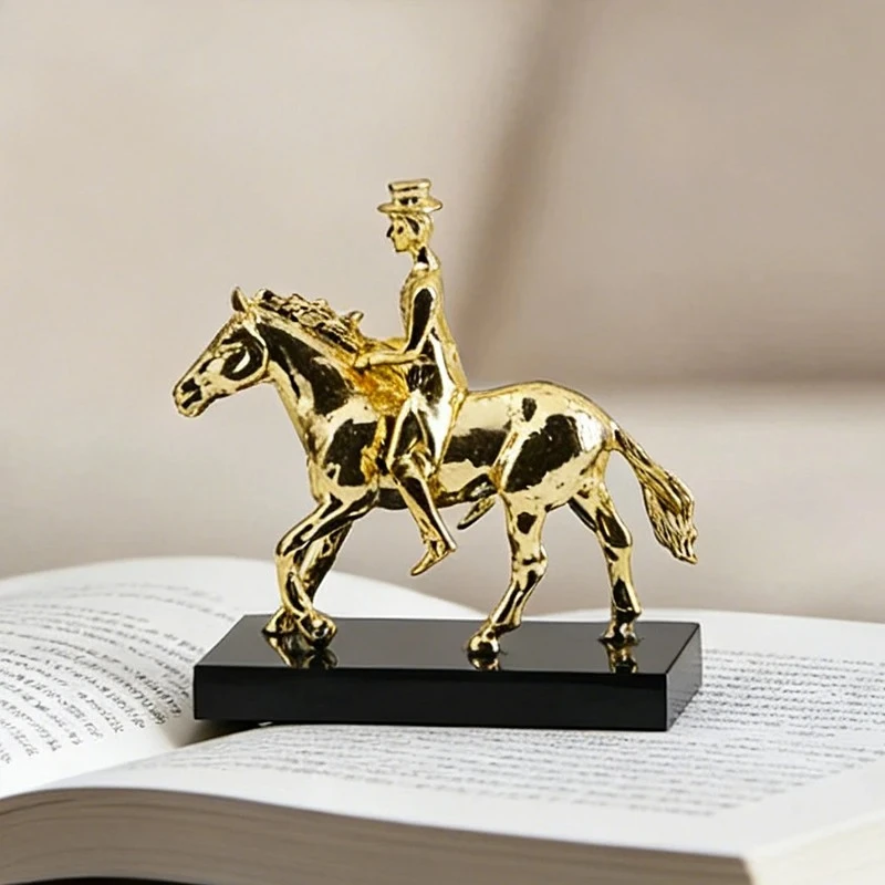 Golden Gentleman Rider Statue Handicrafts Ornaments Desk Decoration Creative Alloy Character Sculpture Room Aesthetics Decor
