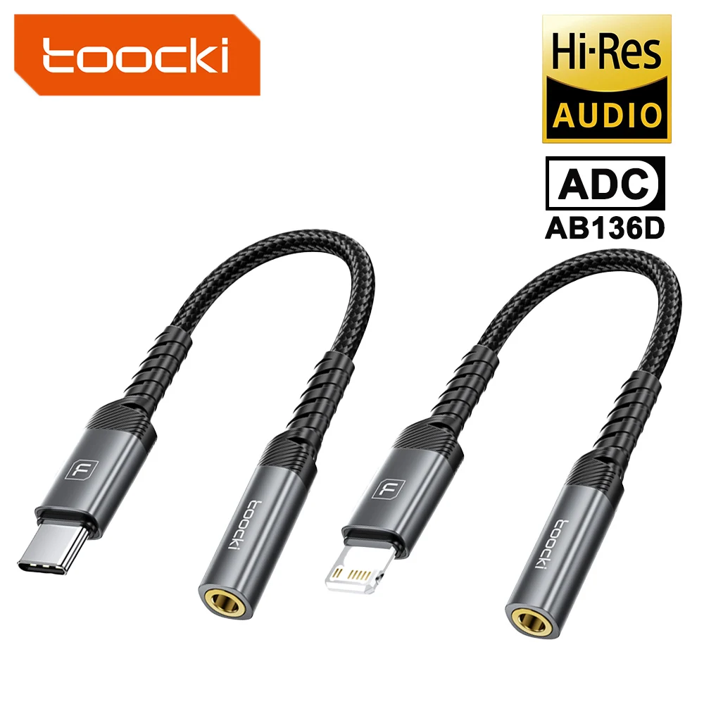 Toocki USB-C/Lightning to 3.5mm Jack Audio Extention Cable Male to Female Aux Adapter DAC Chip Hifi Sound Card for Android iOS