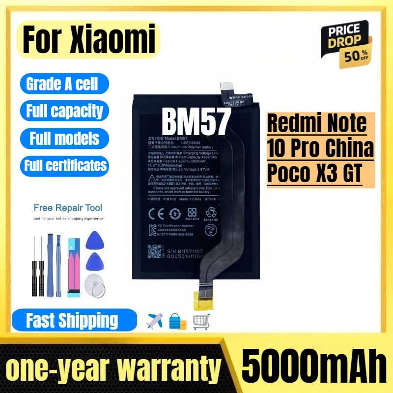 

BM57 for Xiaomi Redmi Note 10 Pro China/Poco X3 GT Phone Battery High Quality High Capacity Replacement Bateria with Tools