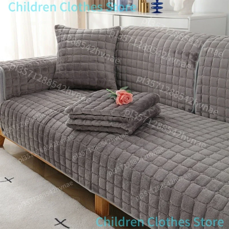 Housse de canapé en velours épaisse et antidérapante, en flanelle, à carreaux en peluche, pour salon, protection chaude et imperméable pour meubles