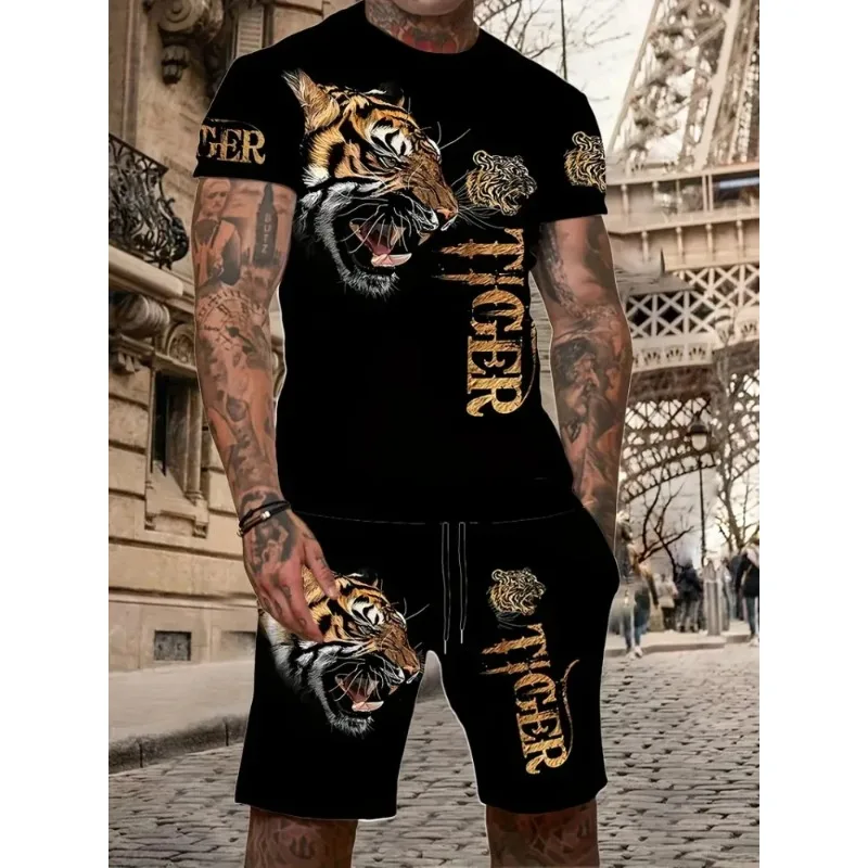 2025 New Fun Animal 3D Printed Men's T-shirt Shorts Set Summer Daily Leisure Outdoor Sports Wear