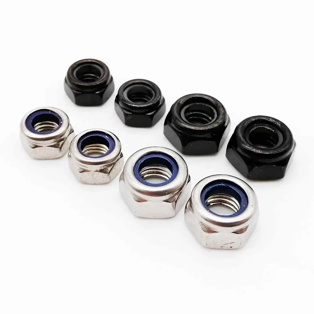 2/5/25pcs M2 M2.5 M3 M4 M5 M6 M8 M10 M12 M16 304 acciaio inossidabile nero esagonale inserto in Nylon controdado autobloccante Nylock controdado