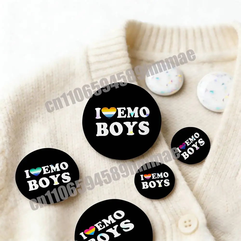 For Bisexual Pansexual Lesbian LGBT I Love Emo Boys Icon  Pins Insignia Badge Cover Ornament 75mm Brooch Button Emblem Round