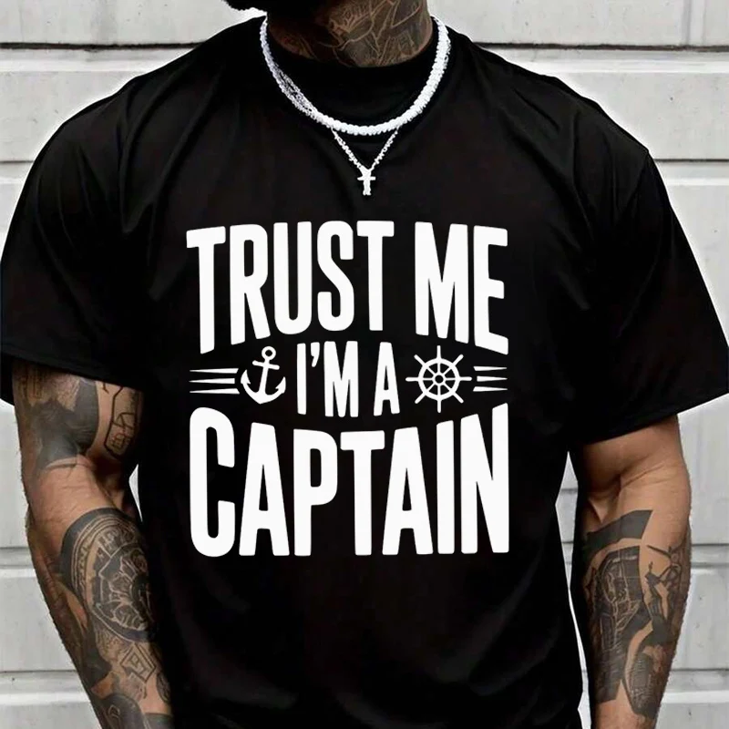 

Мужская черная новая футболка с надписью "Trust Me I'm A Captain Adventure", повседневная футболка с круглым вырезом, футболка с принтом 2026