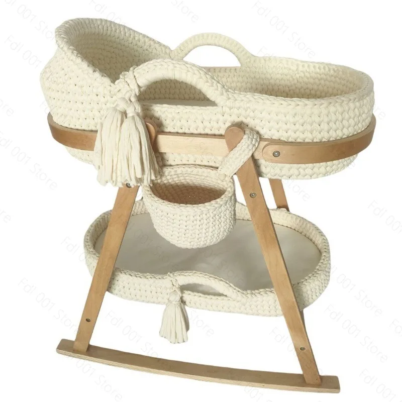 Moses Cradle Handheld Frame Cotton Rope Woven Crib Cloth Strip Woven Newborn Handbasket