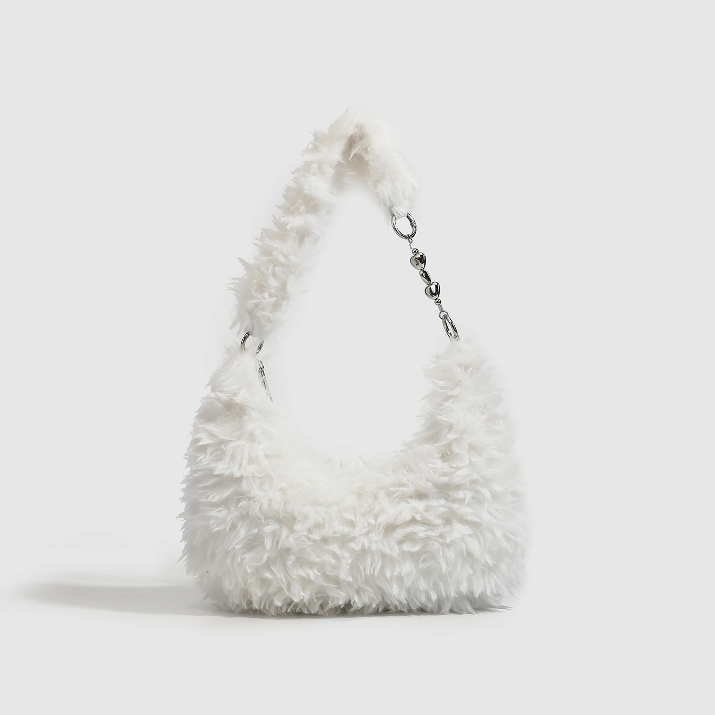 

Fashionable Winter Women's Solid Color Faux Fur Plush Shoulder Bag Sweet Simple Furry Square Clutch Bag Evening Handle Underarm