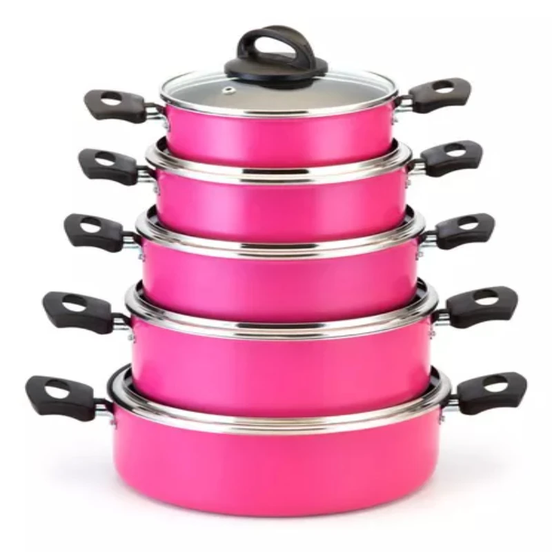 

National Cookware 5 Pieces Non-stick Line Color Pink Color Baking Cookware and Fryers