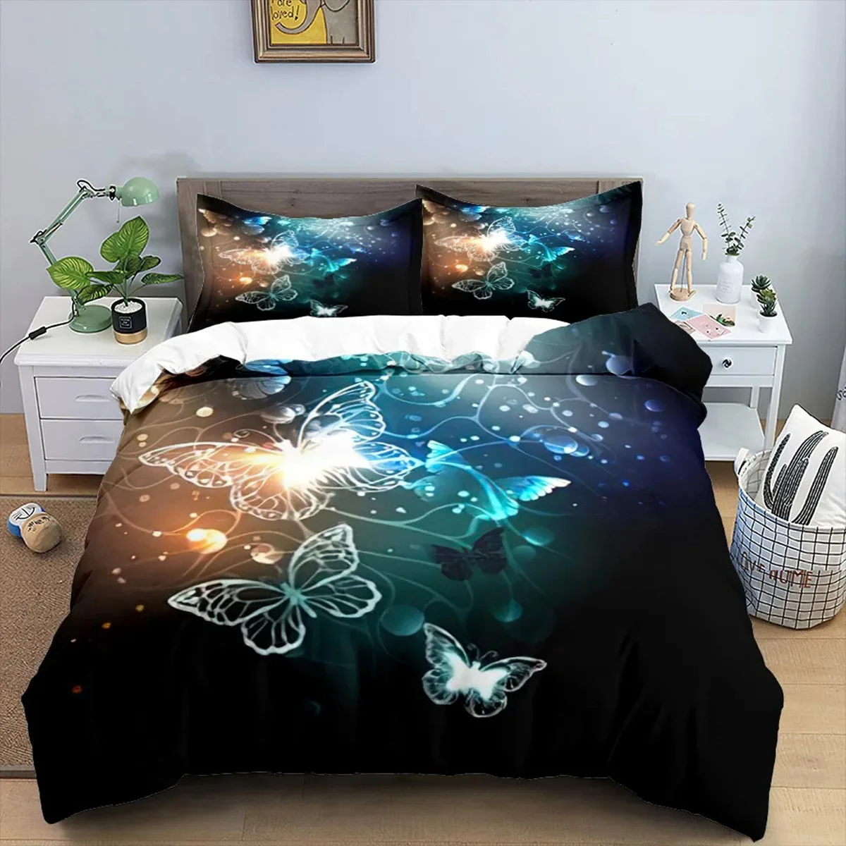 

Butterfly Duvet Cover Set Polyester 3D Purple Butterfly Bedding Set Dreamy Night Butterfly Quilt Cover King Size Comforter Cover
