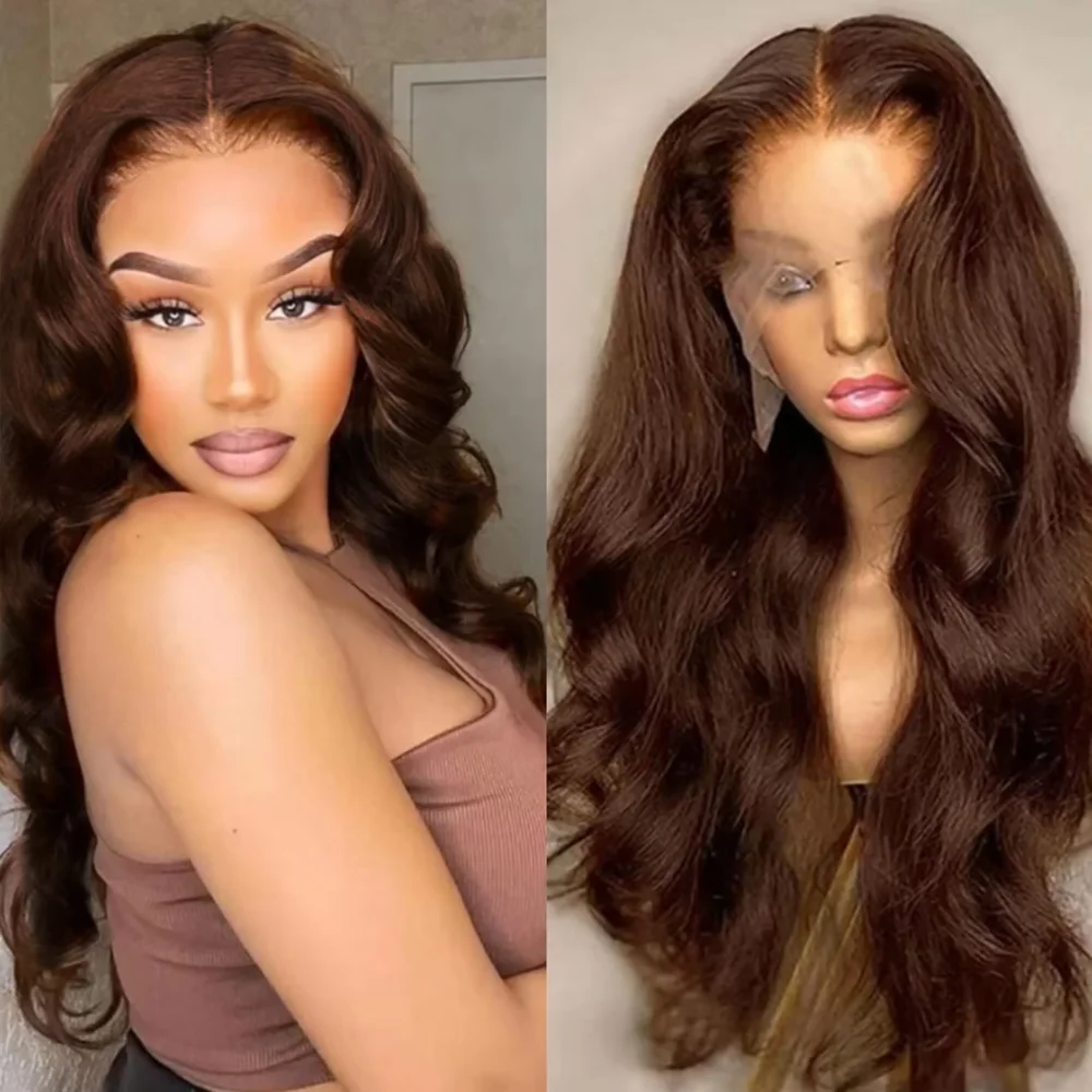 # Wig Rambut Manusia Gelombang Tubuh 4 Wig Rambut Manusia Depan Renda HD 13X6 Coklat Coklat dengan Kepadatan 200 44 Inci Wig Rambut Manusia untuk Wanita
