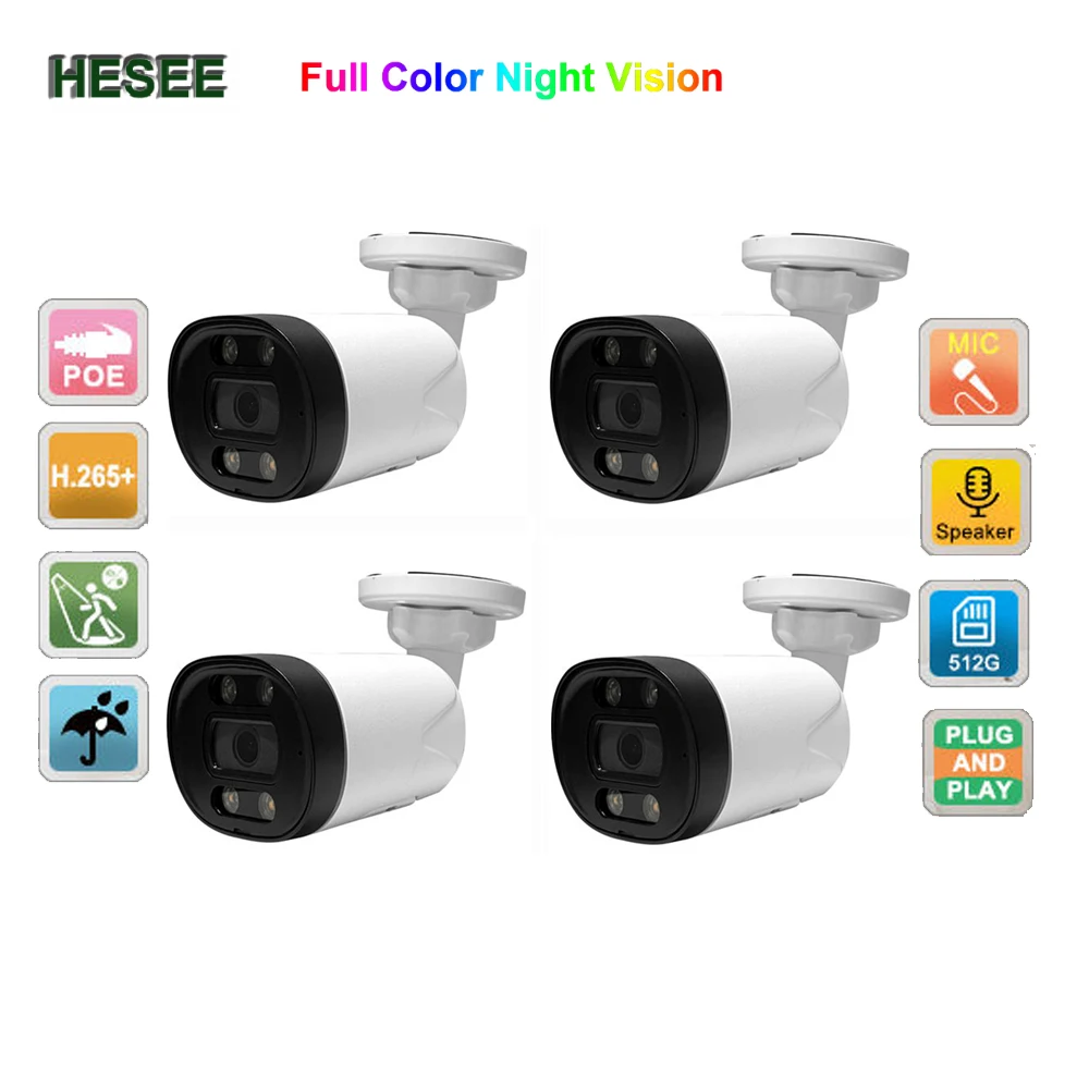 

HESEE CCTV Camera IP POE Camera Outdoor 5MP H.265+ Network Audio Full Color Security Surveillance Camera and See by Mobile