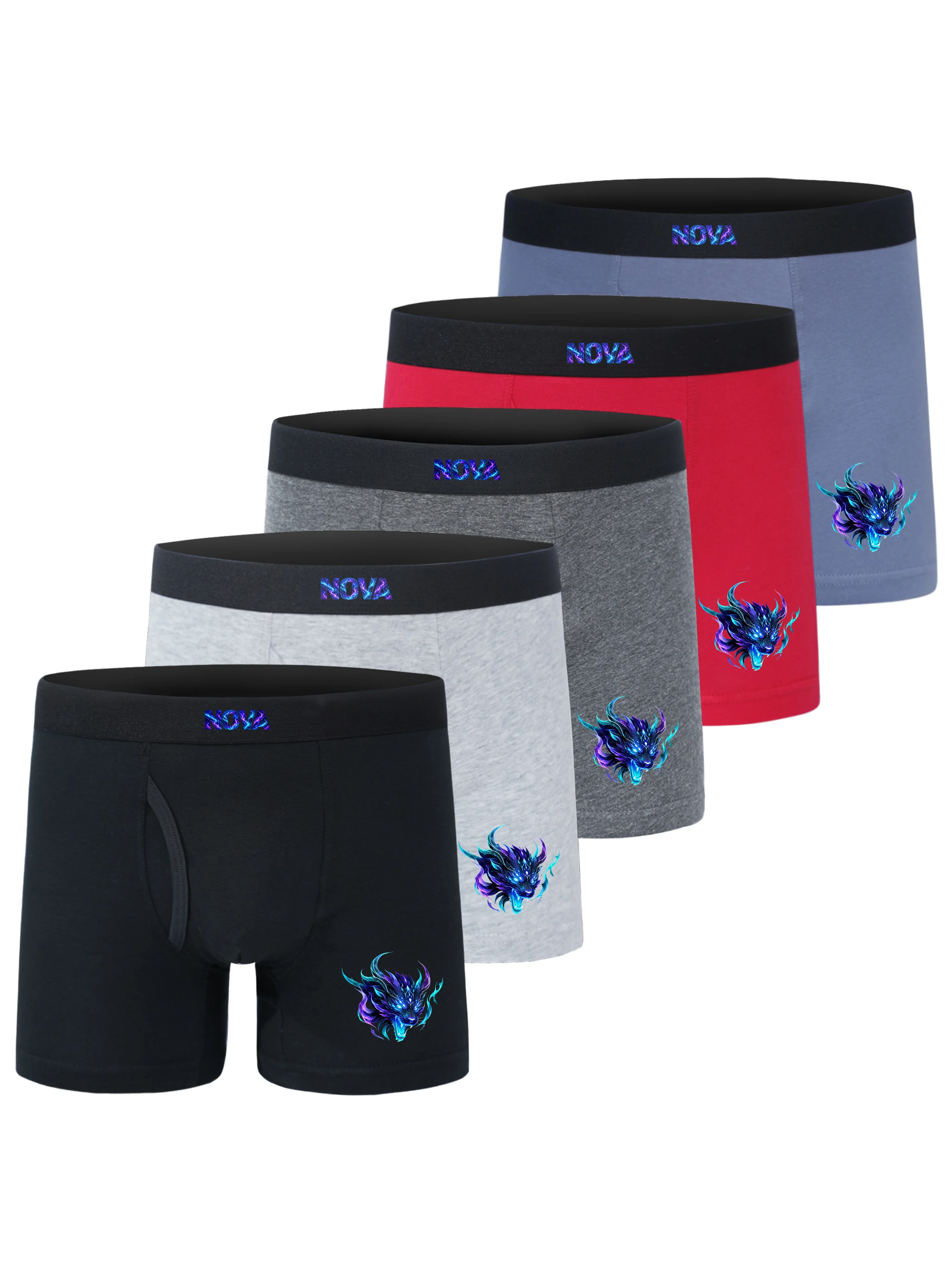 5 Pack 95% Cotton 5% Elastane Boys Open Fly Boxer Briefs Skate Raccoon Print Kids Soft Underwear For Boys5 Pack 95% Cotton 5% El