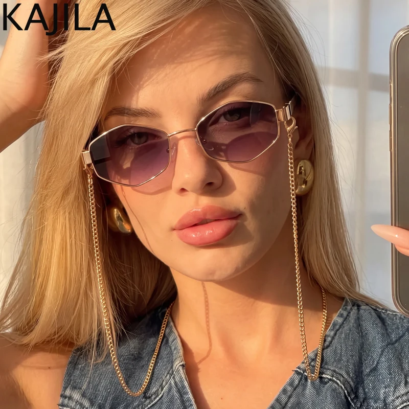 Sexy Small Frame Hexagon Sunglasses Women With Chain 2026 Luxury Brand Designer Punk Sun Glasses For Ladies Shades Gafas De Sol