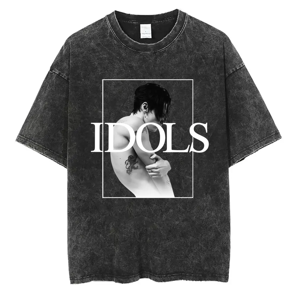 

Rocker Yungblud IDOLS World Tour 2025 Vintage Washed T Shirts Men Women Fashion Retro Rock T-shirts Man Casual Oversized T-shirt