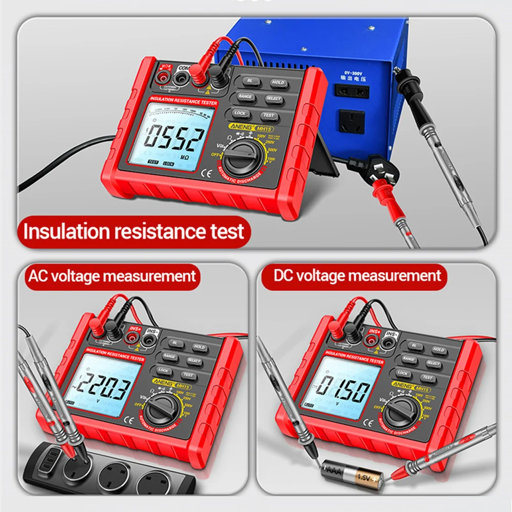 MH15 Insulation Resistance Multifunctional Digital Meter Ohmmeter Automatic Discharge AC/DC Voltage LCD Megohmmeter Tester Tools