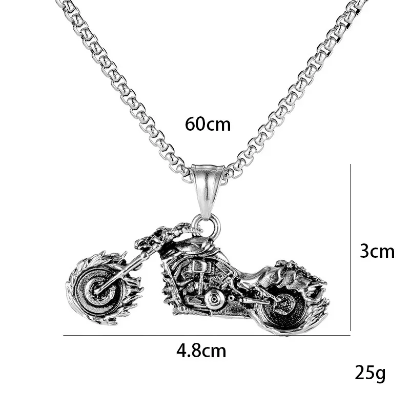 Fashion New Retro Stainless Steel Trendy Men\'S Domineering Creative Skull Motorcycle Pendant Necklace Versatile Temperament Jewe