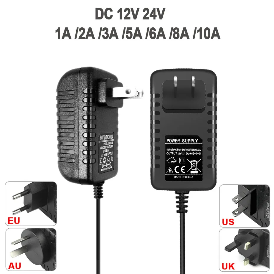 DC12V 24V Netzteil Beleuchtungstransformator EU AU UK US Stecker 2A 3A 5A 6A 10A AC100-240V für LED-Lichtstreifen Netzadapter