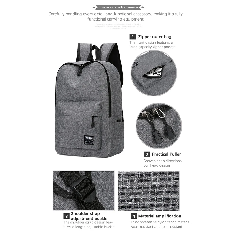 15 Inches Versatile Backpack Trendy Washable Oxford Cloth Computer Bag Black Grey Blue Red School Student Backpack For Women Men