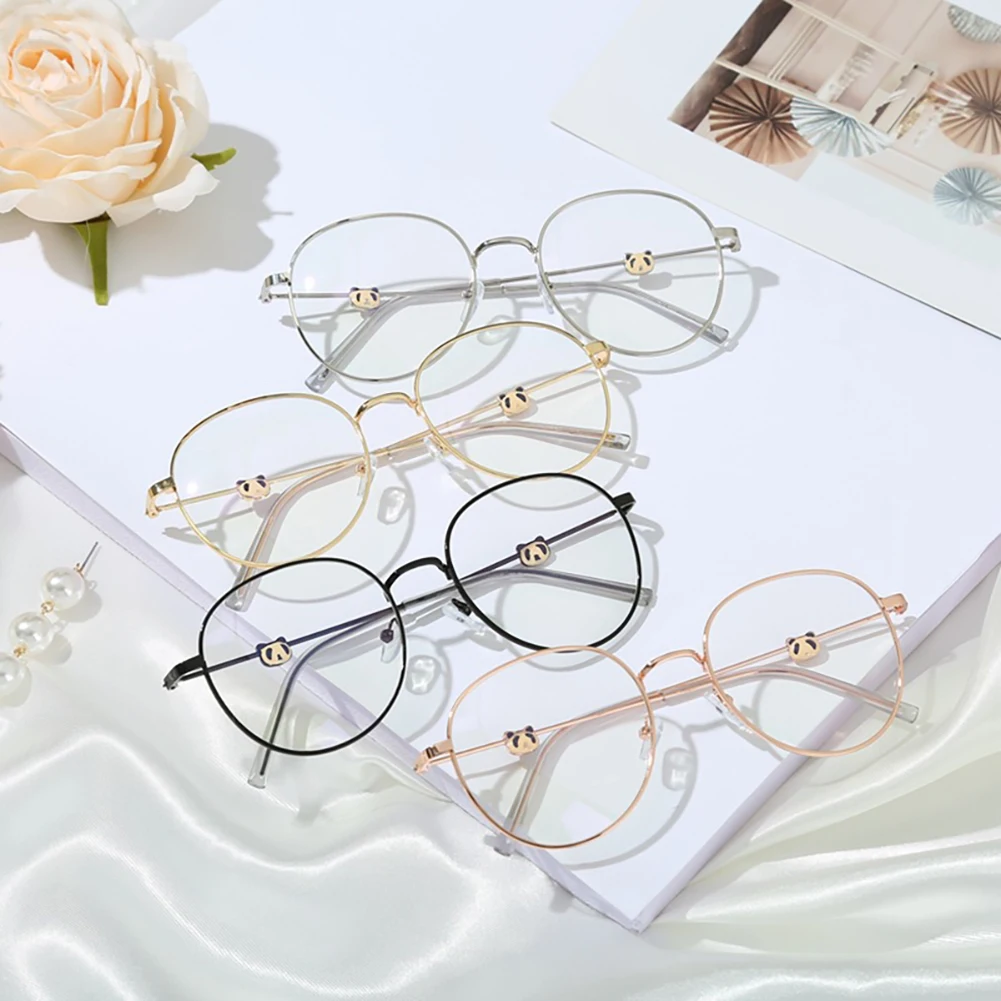 Fashion Women Office Anti Blue Light Oversized Computer Glasses Large Metal Frame Cute Panda Female Blue Blocking Eyeglasses