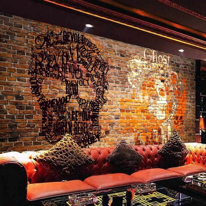 Custom 3D Mural European Retro Graffiti People Head Brick Wall Art Wallpaper Living room sofa TV background bedroom restaurant