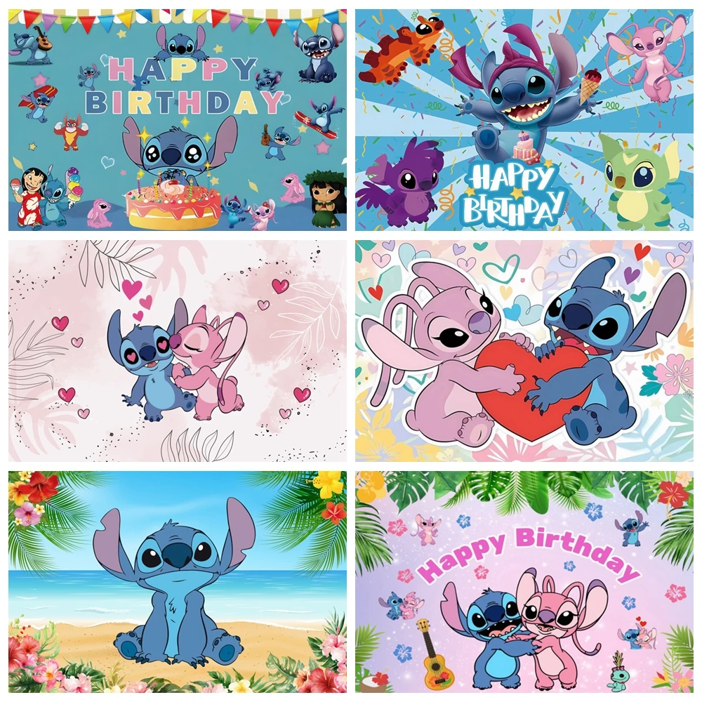 Cartoon Lilo & Stitch Them Backdrop Banner Baby Shower Children's Birthday Party Decoration Photography Background Photo Studio