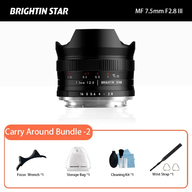Brightin Star 7,5 mm F2.8 Ⅲ APS-C Fisheye ultragroothoek handmatige focus spiegelloze lens voor SONY E FUJI X Canon EOS R EOSM Z m43