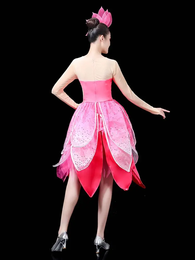 Pink Lotus Dance Dress For Women Stage Performance Chinese Flower Dance Costume Yellow Green Modern Dance Styles