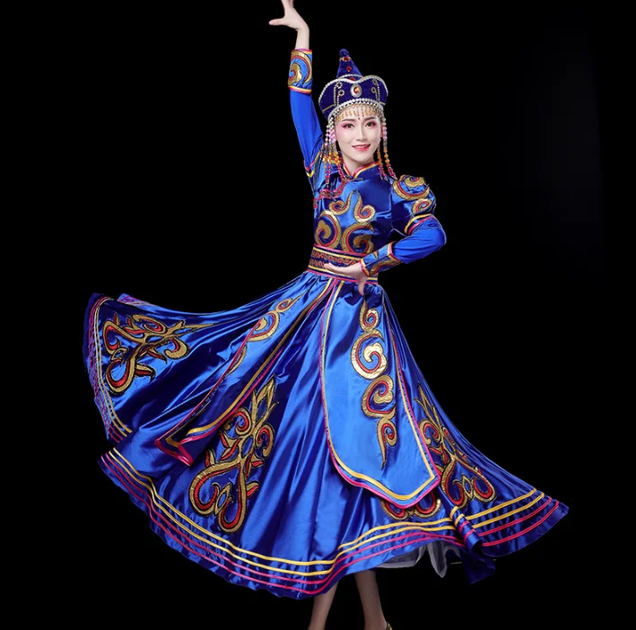 

Chinese Mogolian Women Dance Dress Blue Include Hat Stage