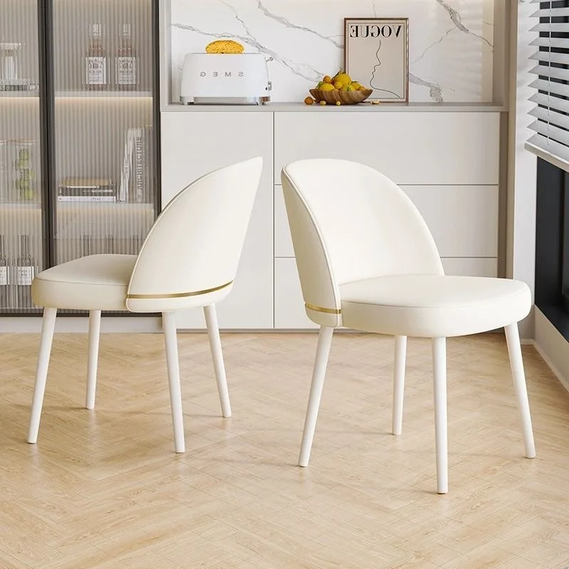 

Italian white cream style Internet celebrity dining chair premium leather solid wood back negotiation chair