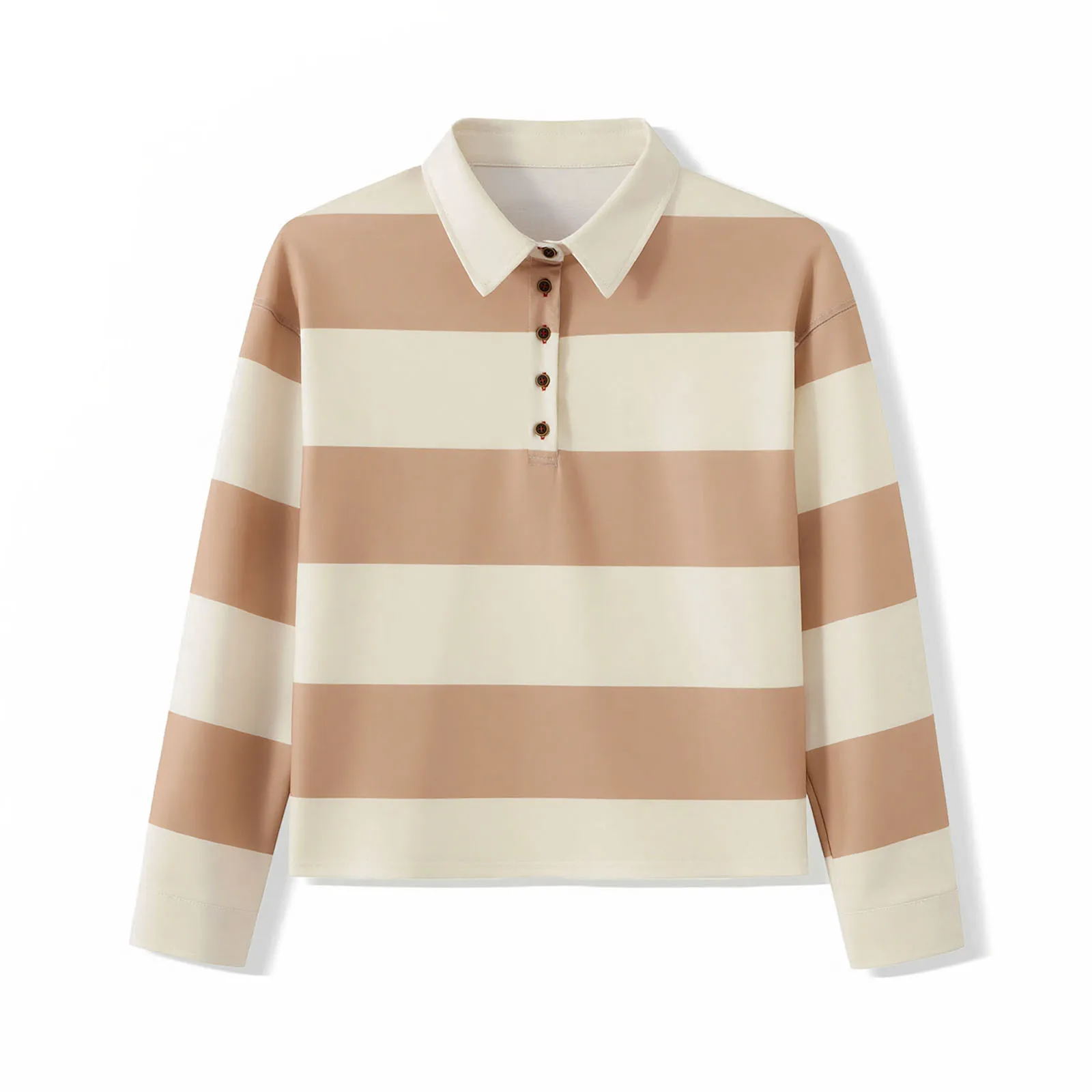 

Женские полосатые футболки, повседневные свободные топы с воротником на пуговицах и длинными рукавами, модная осенняя уличная одежда