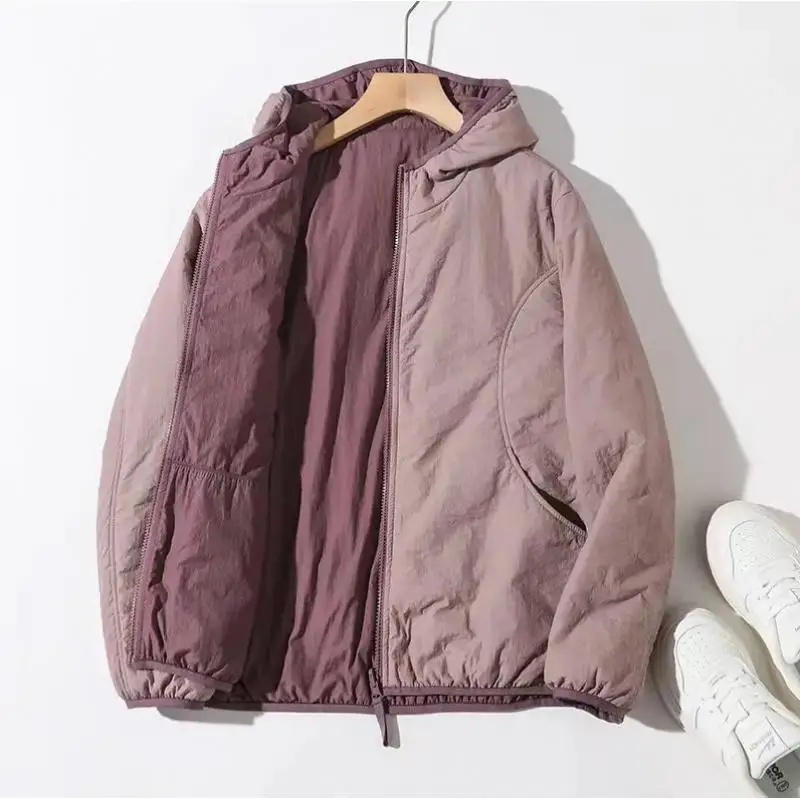 

Women's Fleece Coat Winter Warm Thicken Solid reversible Cotton Hooded Jackets Casual Outdoor Windproof Jacket