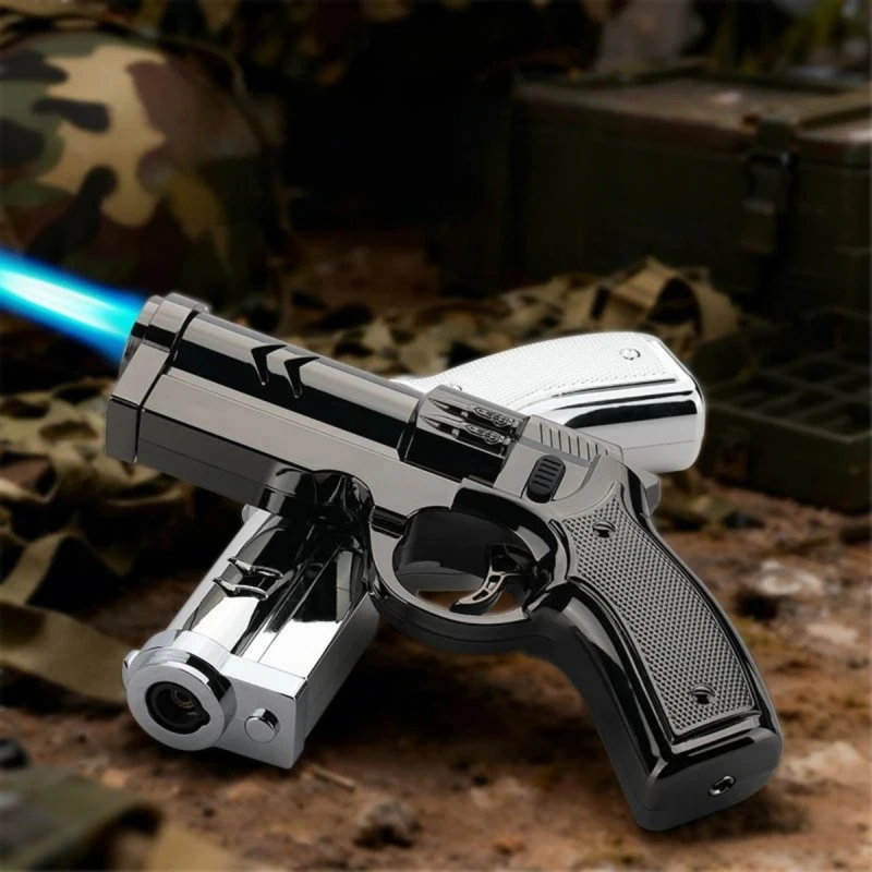 

New Hot Creative Pistol Gun Shaped Butane Gas Turbine Lighter Outdoor Windproof Flame Metal Cigar Lighter Men Gadget Gift's