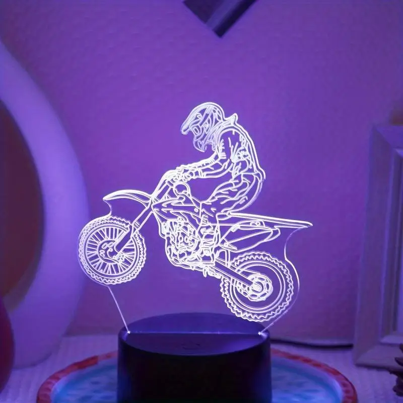 Motorcycle 3D Night Light Night Light Visual Desk Lamp with Touch Control Multiple Color Changes of RGB Ambient Light Gifts USB