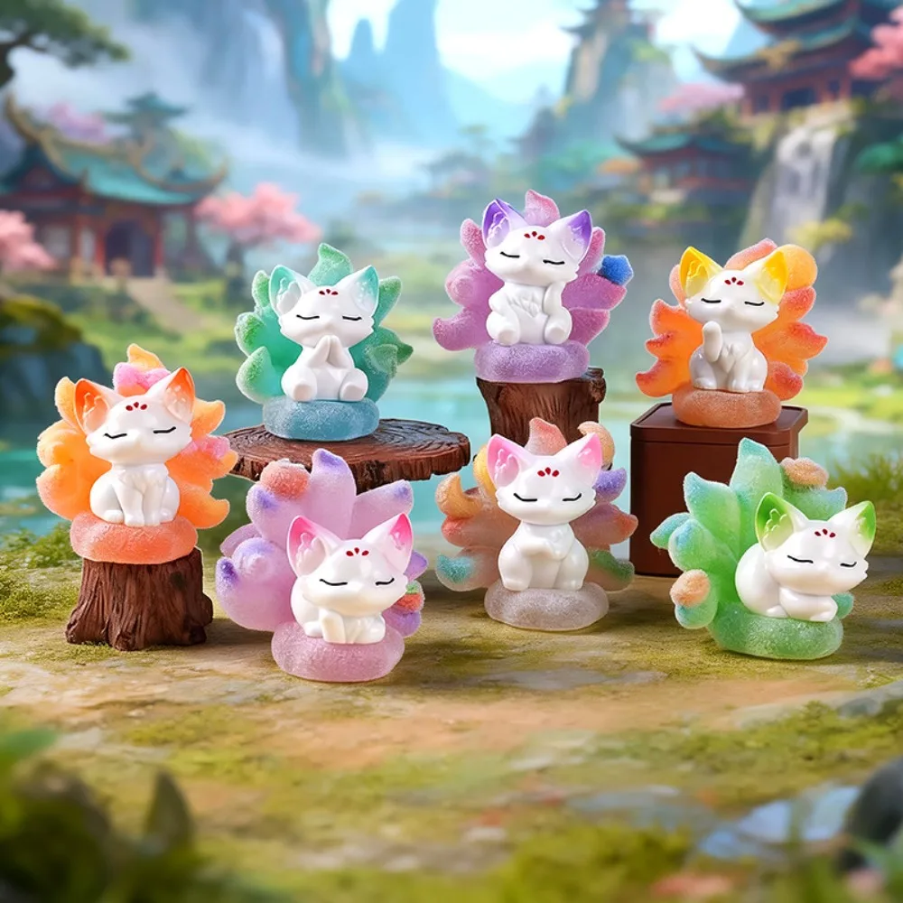 Ancient Nine Tailed Fox Mini Resin Figurine Cute Kawaii Mythical Beast Desktop Ornament Home Office Tabletop Decor Holiday Gifts