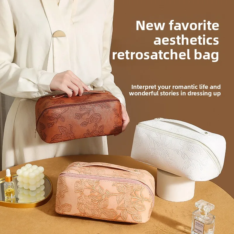 

Новая косметичка с подушкой в стиле ретро, водонепроницаемая сумка для хранения из искусственной кожи, большая вместительная сумка для мытья, ухода за кожей и макияжа, оптовая продажа, высокое предложение красоты
