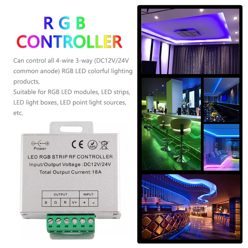 LED RGB Strip Controller 18A DC12V 24V RF Wireless Touch Remote Control Dimmer for LED 5050 2838 Colorful Light Bar String Lamps