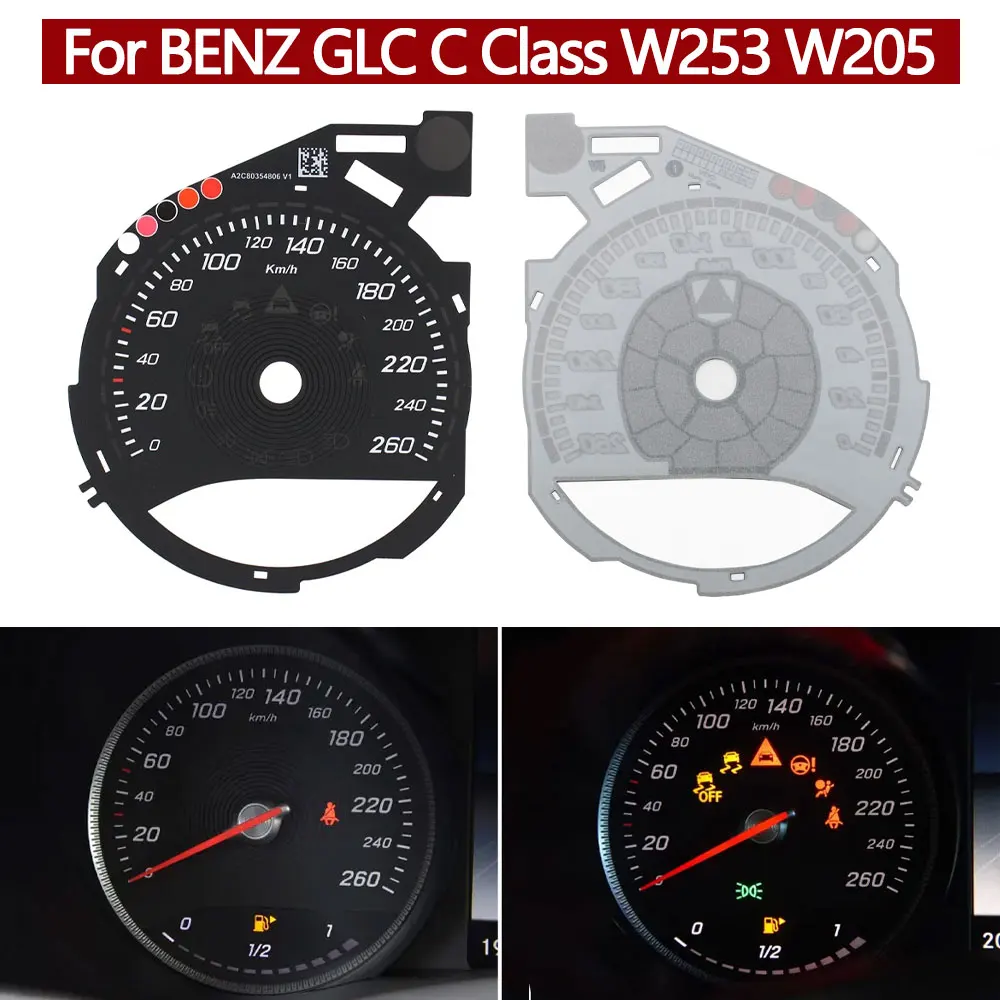 Grupo de instrumentos delanteros de coche, marcos Speedo, superposición de velocímetro, pegatina de kilómetros para Mercedes BENZ GLC Clase C W253 W205