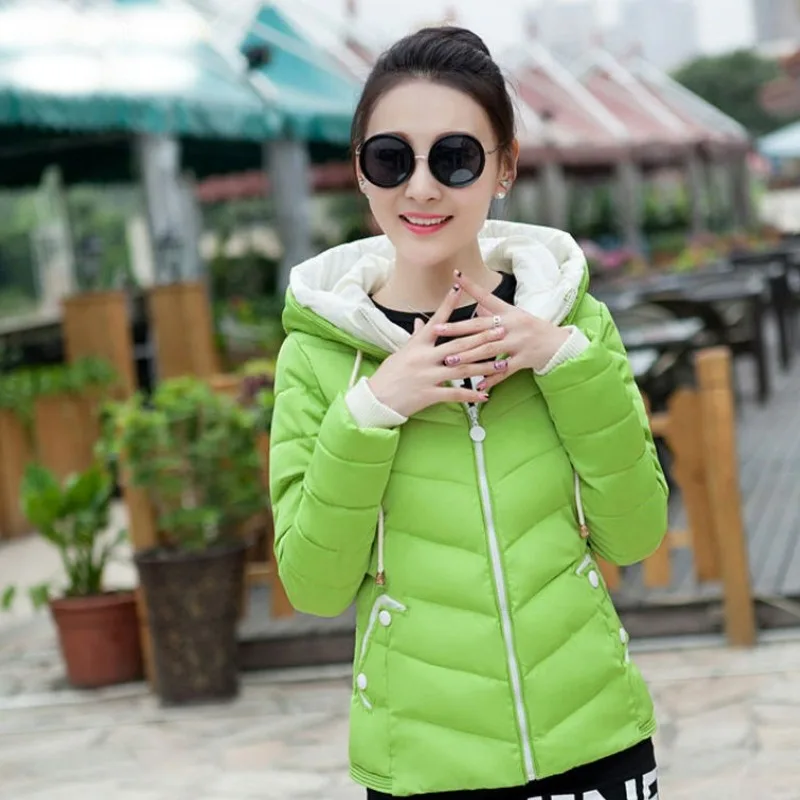 2023 New Women Fashion Cotton Coat Winter Thin Down Jacket Female  Parkas Short Slim Fit Outwear Thickened Hooded Overcoat